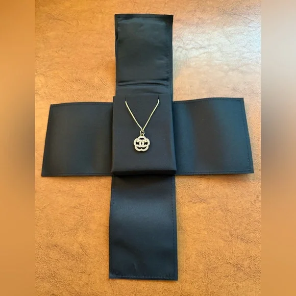 Chanel Crystal CC Flower Charm Pendant w/16” Gold Plated Necklace & Packaging - Picture 8 of 14